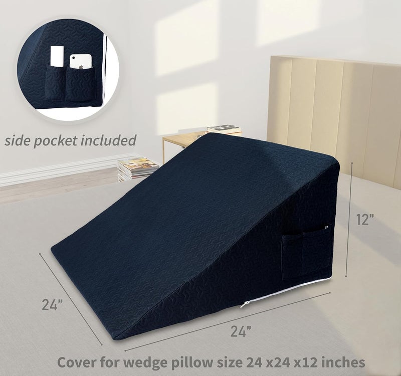 MEOVEN Wedge Pillow Cover for 24x24x12 Bed Wedge Pillow, Hypoallergenic Replacement Case Cover with Zipper & Pockets, Navy Blue - Image 3